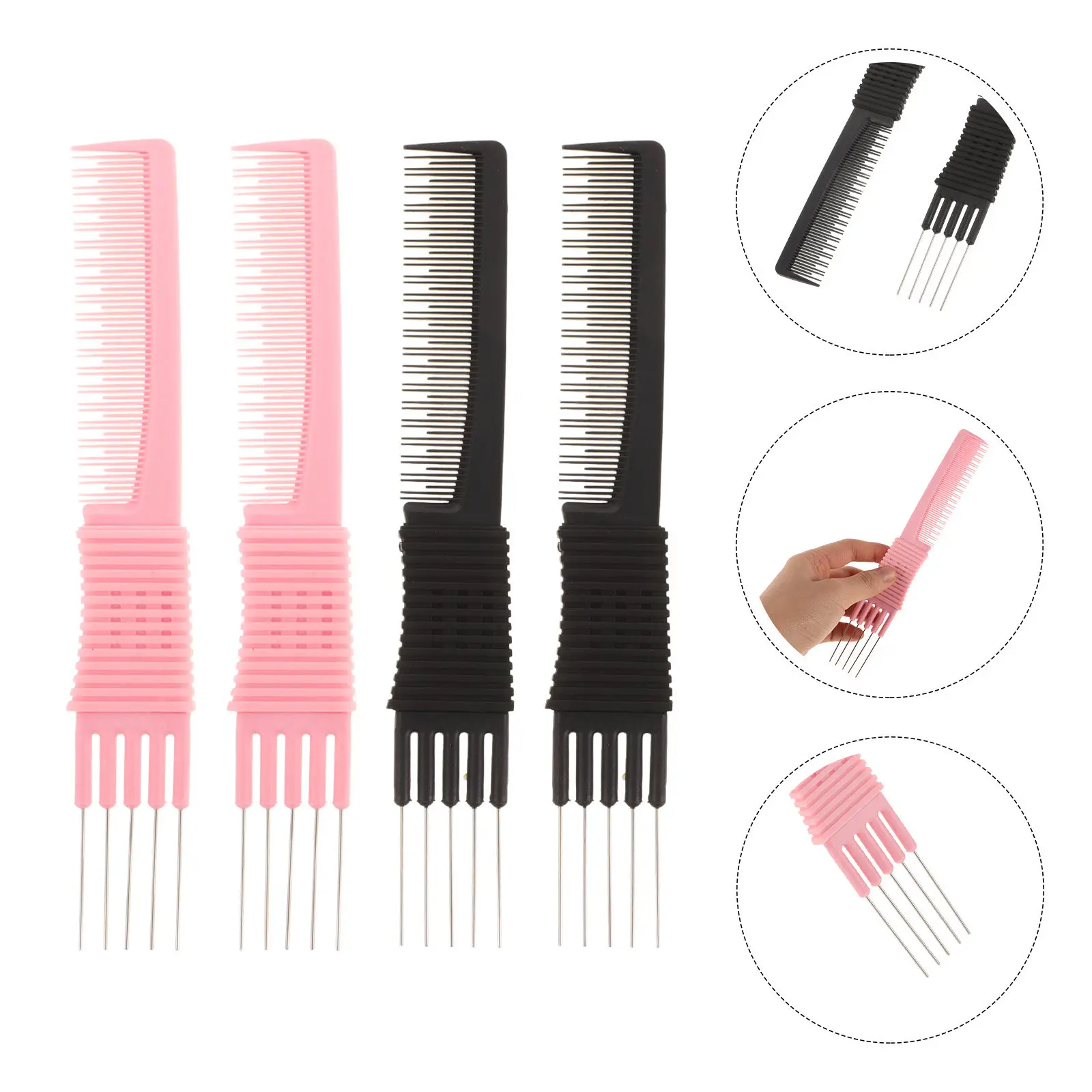 

4Pcs Professional Hair Styling Combs Set Metal Prong Comb Teasing Clip Pintail for Voluminous Curls Updos Men Women Barber