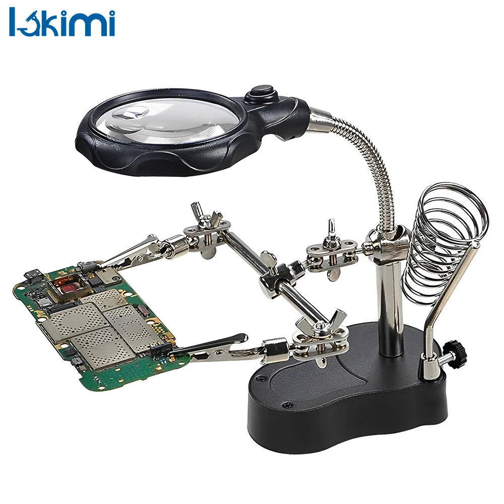

3.5X 12X Magnifying Glass Bracket Tools - Auxiliary Clip for Welding, Electric Soldering Iron and Circuit Board LA-AA42