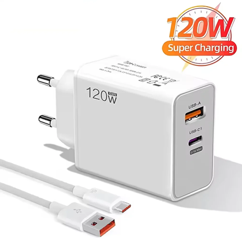 120W PD Fast Charging Charger Type C USB Mobile Phone Power Adapter For iPhone Xiaomi Huawei Samsung Quick Charge Wall Charger