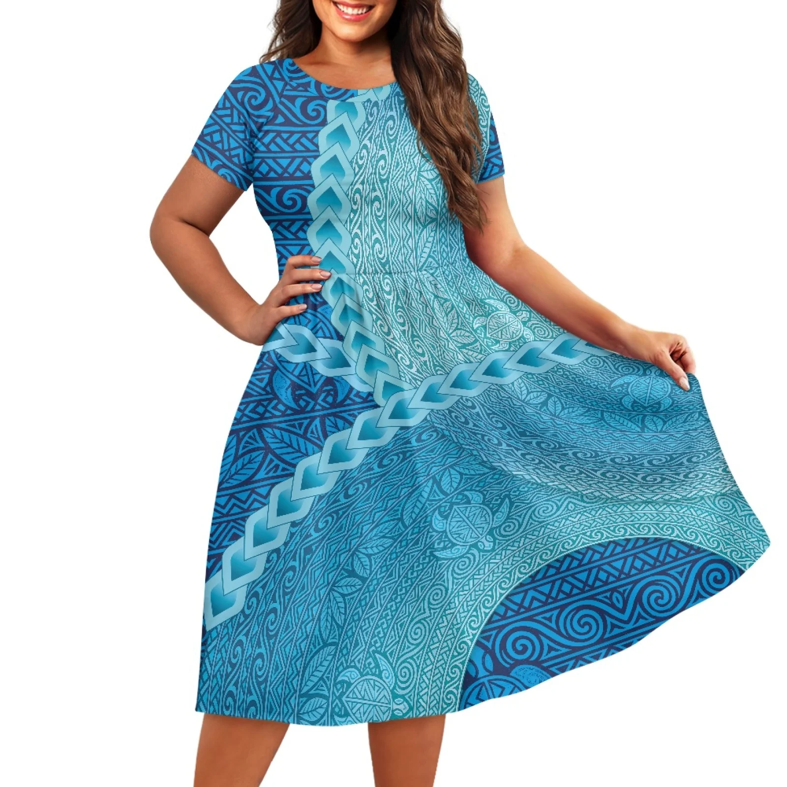 Polinésia tribal pohnpei imprime feminino o pescoço plus size vestido curto sem mangas vestido longo verão solto vestidos de balanço francês novo