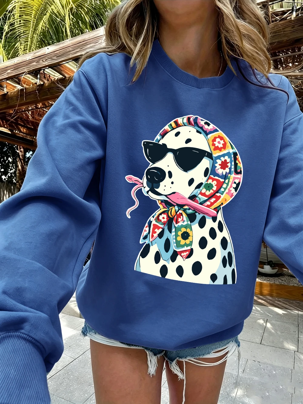 Blumenmuster Kopftücher Gepunktete Hunde-Prints Sweatshirts Damen Lose Basic-Hoodies Fleece Warme Rundhals-Pullover Winter Damen-Oberteile – Detail 18