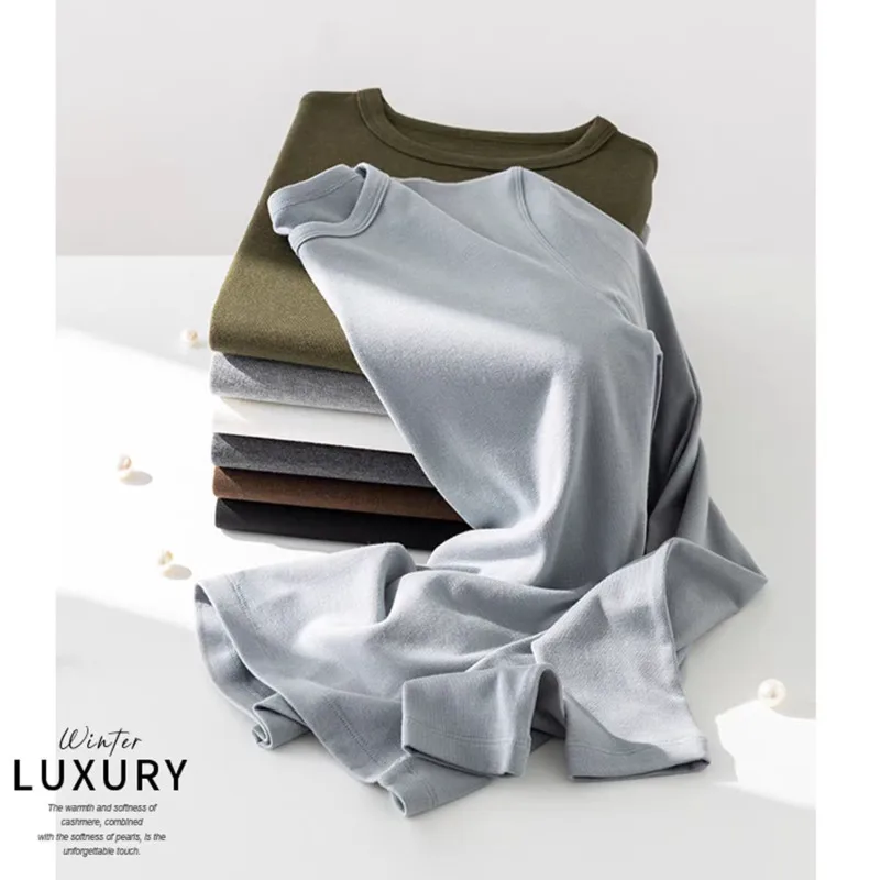 

Half High Collar Pearl Cashmere Bottom T-shirt Autumn Winter Soft Warm Women Solid Color Knitted Tops