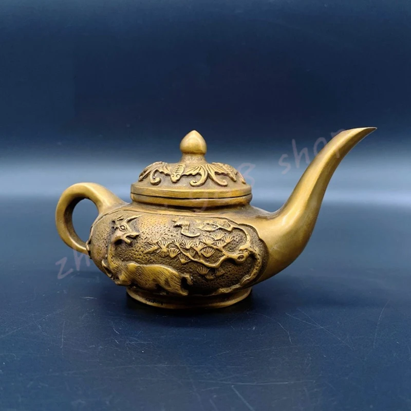 Yilu Ronghua Copper Kettle/High billed Crane Copper Teapot/Decorative ornaments of Chinese classical household kettle/mascot