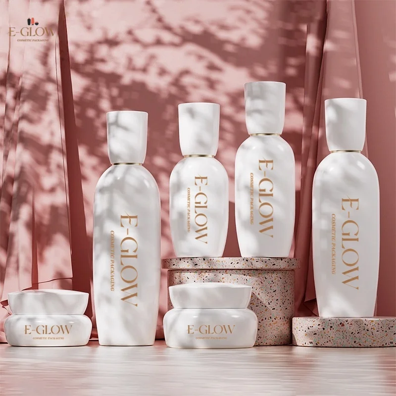 

【Индивидуальный дизайн логотипа】1 шт. Роскошная белая стеклянная упаковка для ухода за кожей: банка для косметики 30 г, 50 мл, 100 мл и набор флаконов для лосьона