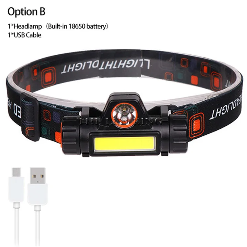 Portable mini Powerful LED Headlamp XPE+COB USB Rechargeable Headlight Built-in Battery Waterproof Head Torch Head Lamp