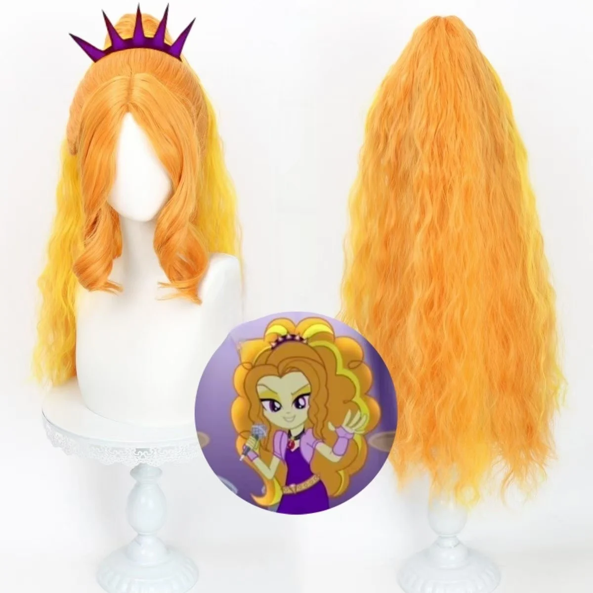 Adagio Dazzle Cosplay Wig, Matte High Temperature Fiber Orange Yellow Gradient Long Curly Ponytail Wig for Halloween Comic Con