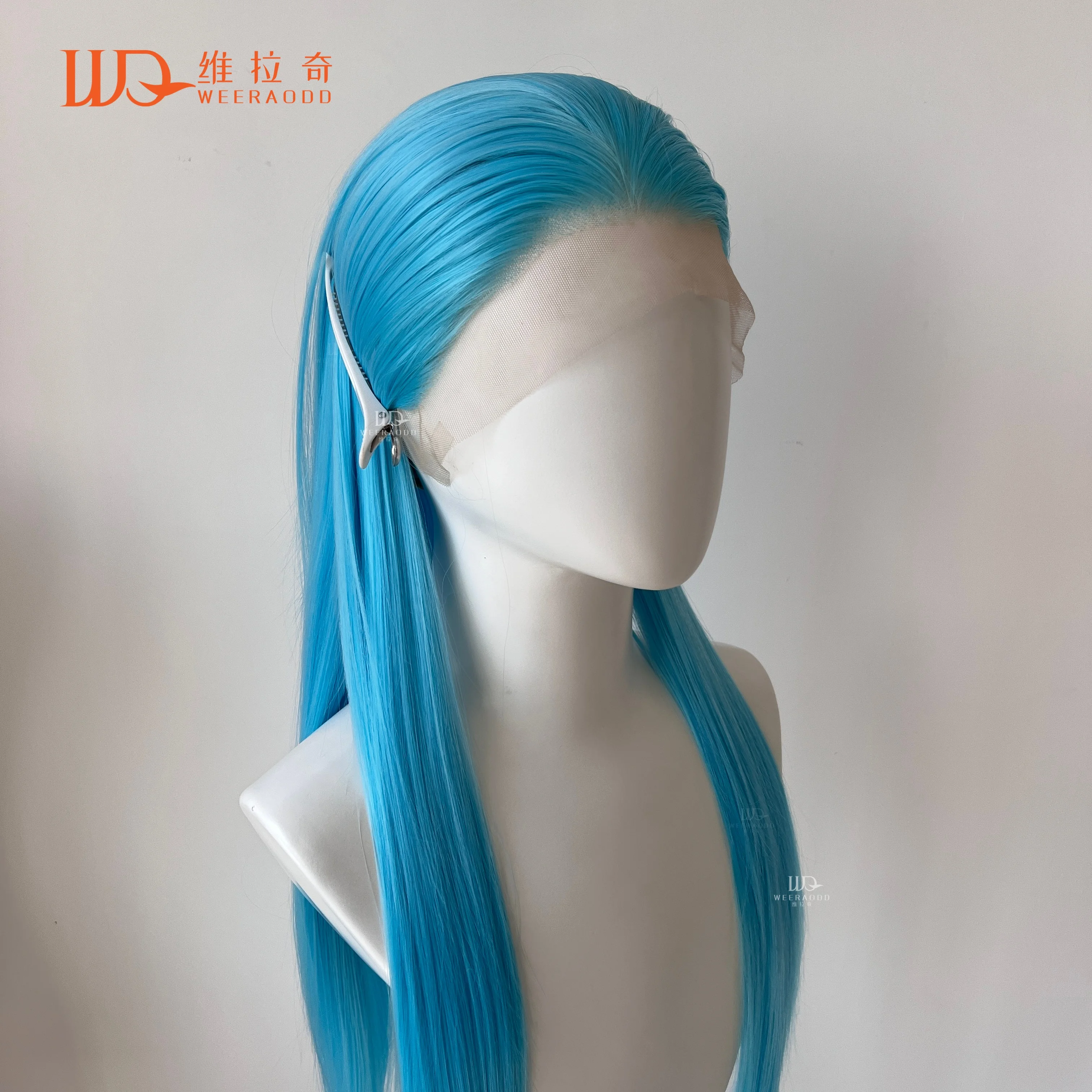 

WEERAODD 26-дюймовые прямые бесклеевые парики ледяного синего цвета 13x4, кружевная передняя часть, плотность 150%, термостойкость 180 ° C Стиль для косплей-вечеринки