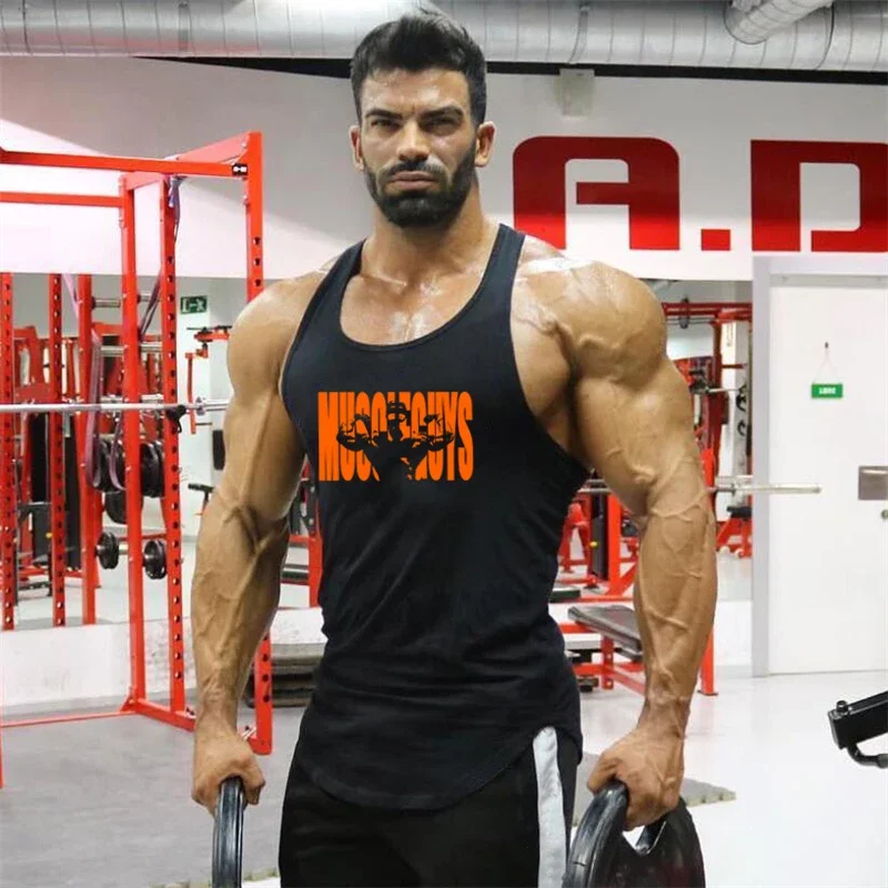 Muscleguys Fitness Tank Tops Mens Gym Sleeveless Singlets Man Bodybuilding Stringer Tanktop Activewear Cotton Tanktops