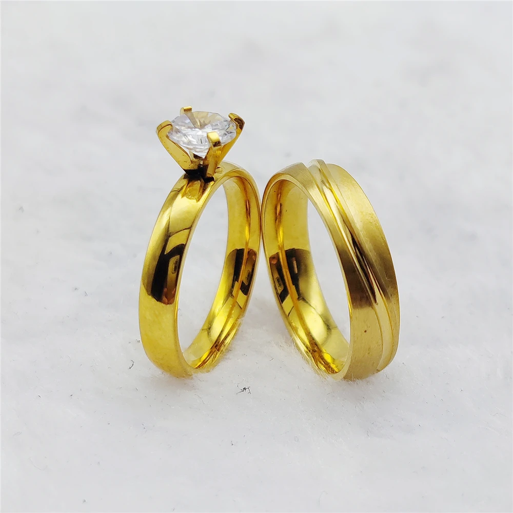 Manufacturers Wholesale Jewellery Female and Male 24K Gold Plated Couples Wedding Ring Marriage Finger Rings