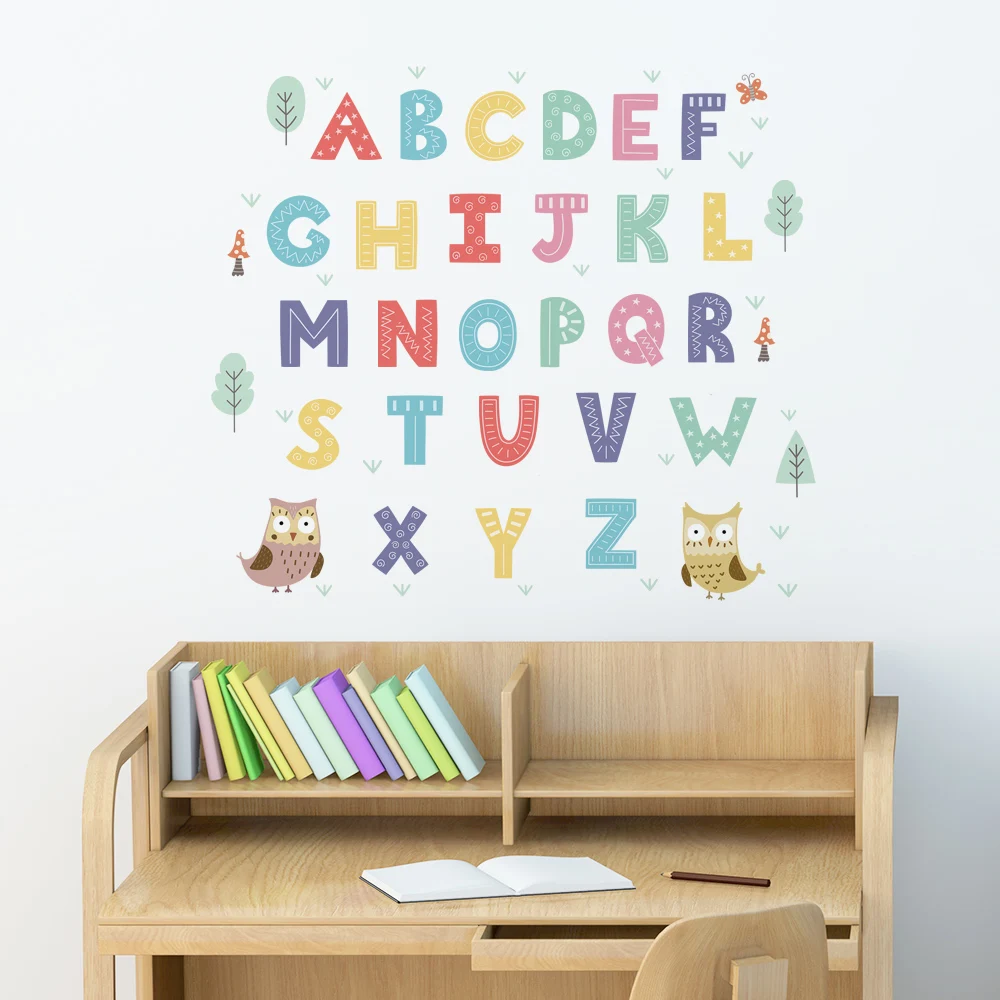 Cartoon English Alphabet Wall Stickers for Classroom Kids Bedroom Decor Eco-friendly PVC Wall Decals Home Decoration Art Murals