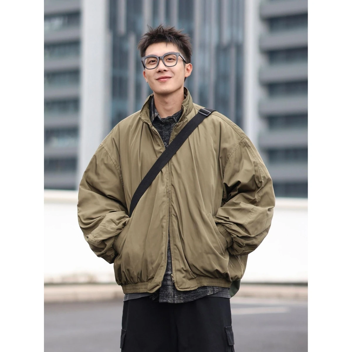 

Japanese Sle Pure Color Loose Casual Cotton Jaet Men's Winter Cotton Padded Stand Collar Retro Warm Loose Fit Coat