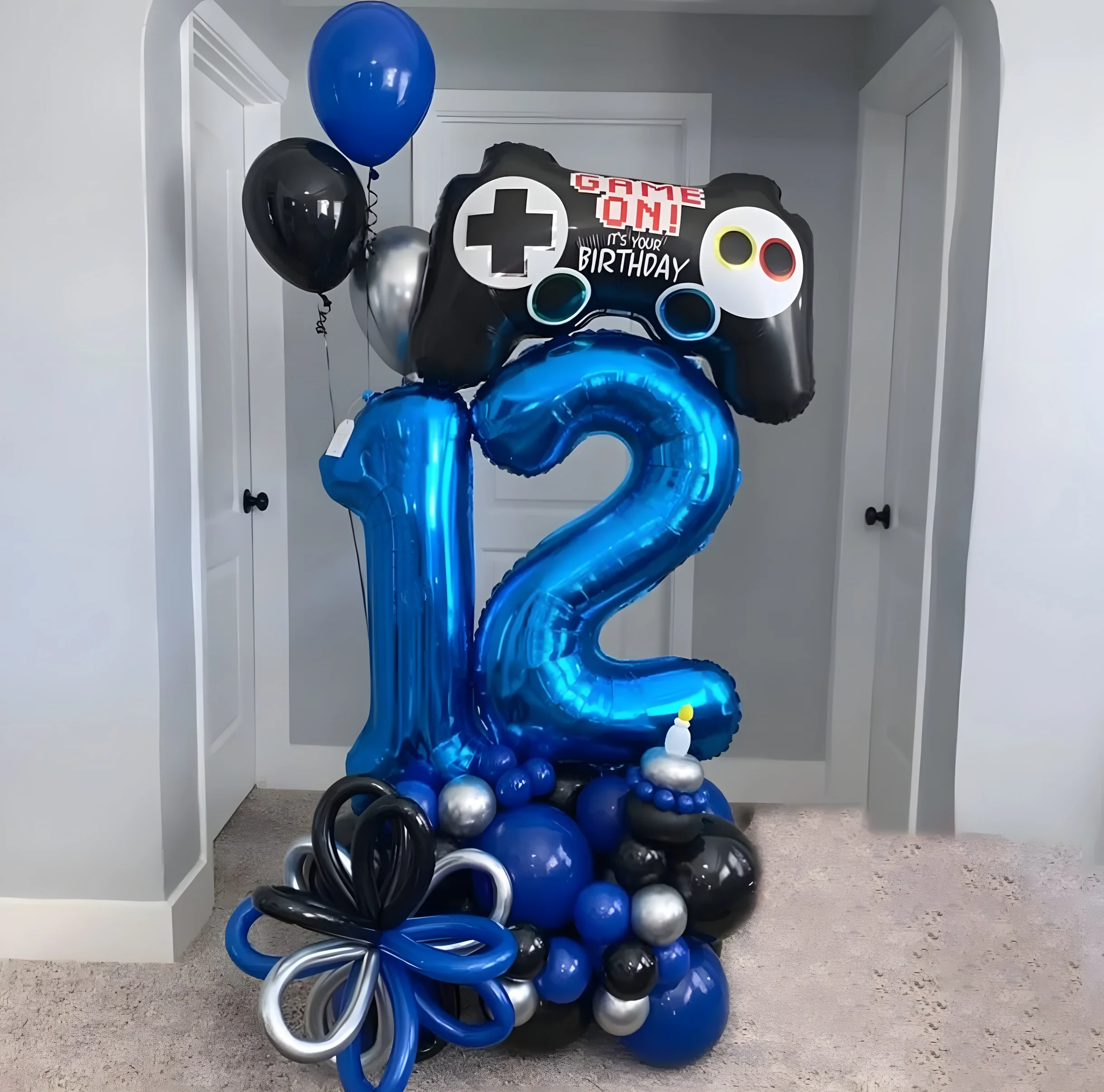 57-Piece Game Controller Balloons – Deep Blue Number Birthday Balloon Set, Gaming-Themed Party Décor, Surprise Gift for Kids’ Bi