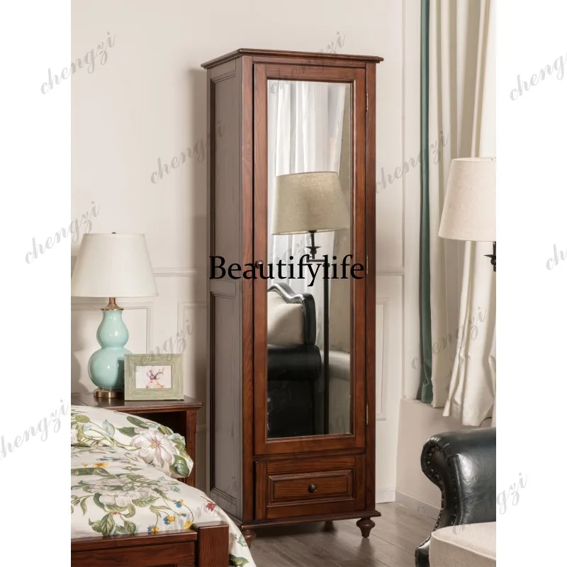 A73 American all-solid wood full-length mirror cabinet combination retro style full-body fitting mirror floor mirror bedroom