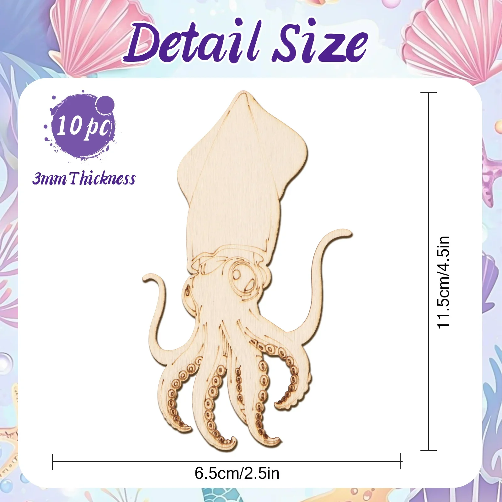 10pcs/set Unfinished Wood Craft Octopus Animal Ornaments Wooden Craft Set for Hanging Ornaments DIY Art Craft Painting Home Deco