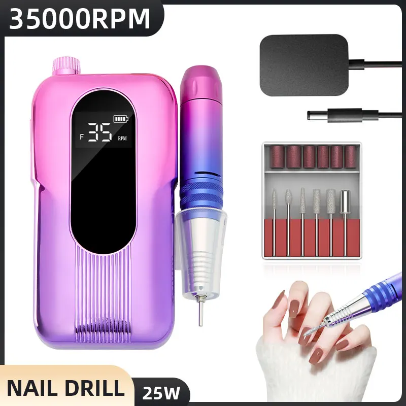 35000RPM Professional Nail Drill Manicure Machine Electric File Nail Sander With LED Display For Gel Removing Nail Polish Pen