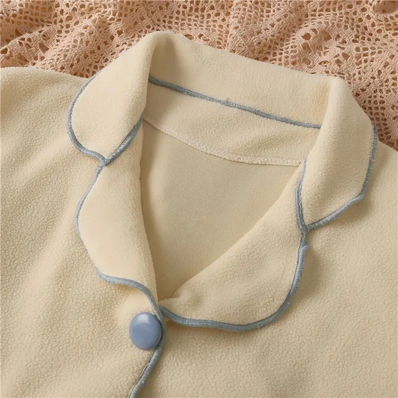 2024 New Pajamas Women's Autumn Winter Coral Fleece Sleepwear Warm Long Sleeve Homewear Suit Thickened Fleece V-neck Loungewear