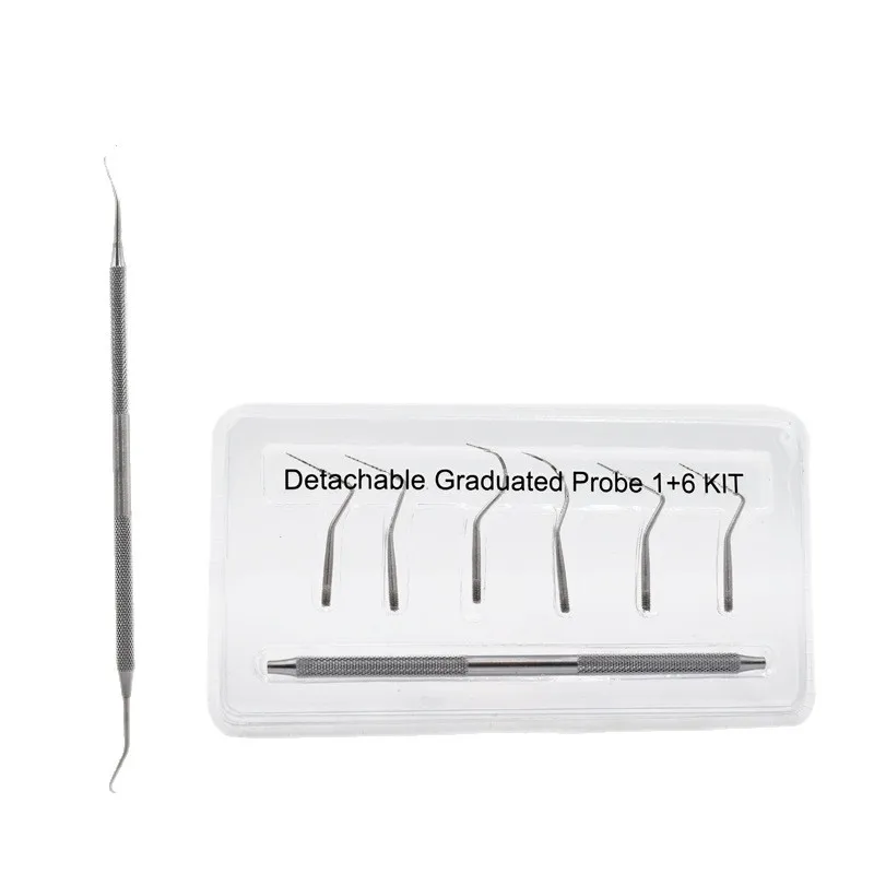 

Стоматологический съемный градуированный зонд 1 + 6 комплектов, парозонтальный зонд со шкалой, автоклавируемые инструменты для зубных имплантатов из нержавеющей стали