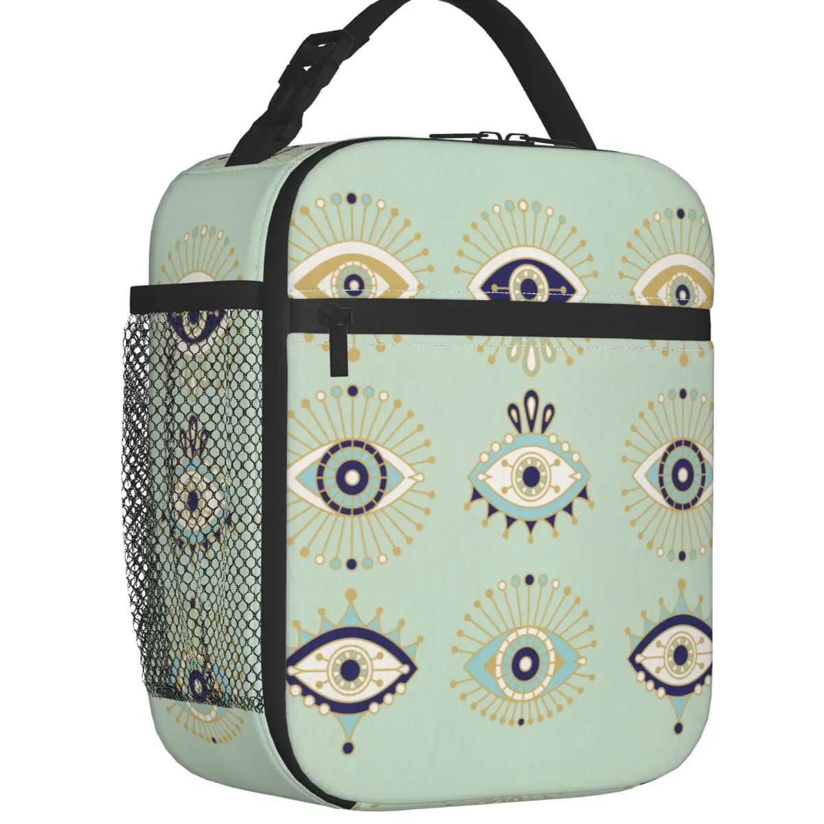 Evil Eye Collection Insulated Lunch Tote Bag for Women Mediterranean Hamsa Lucky Charm Portable Cooler Thermal Bento Box School