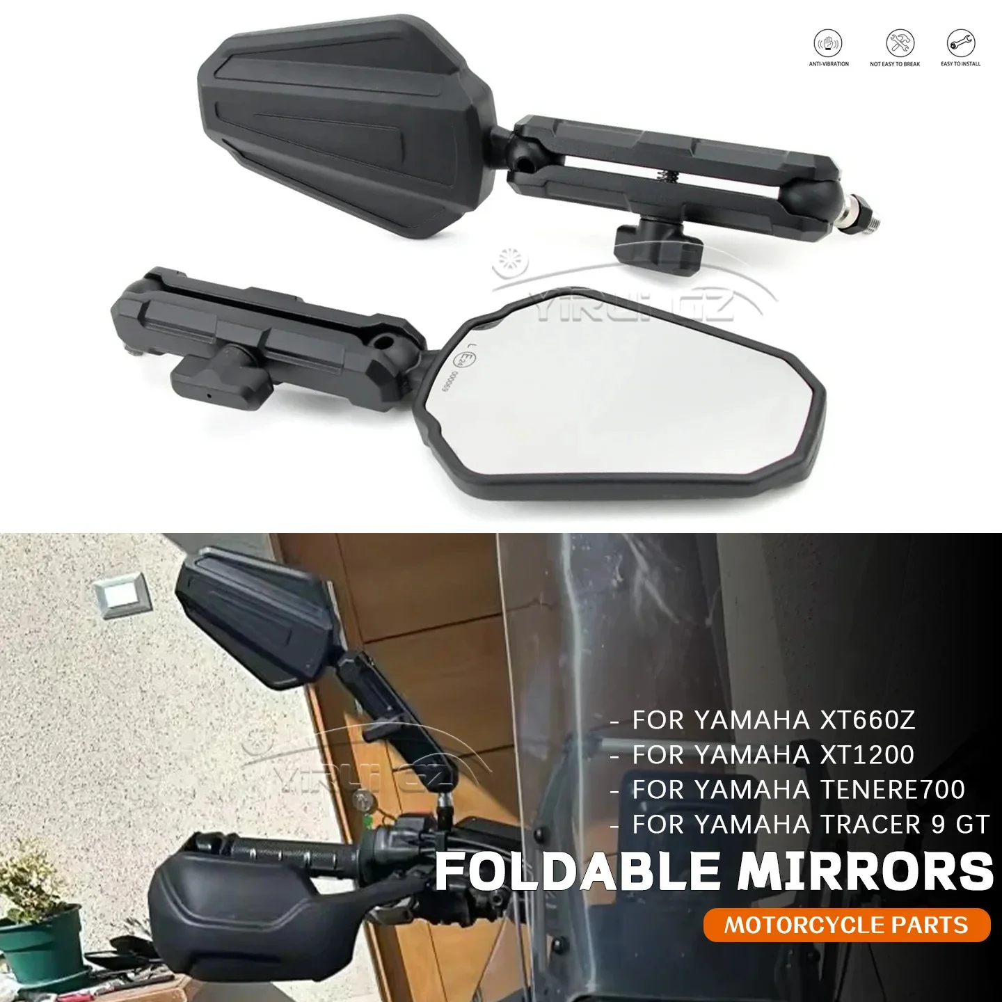 

Motorcycle Westwind Rearview Mirror Adventure ADV Foldable Mirrors For YAMAHA TENERE 700 xt660z xt1200 Tracer 9 GT 9GT Tenere700