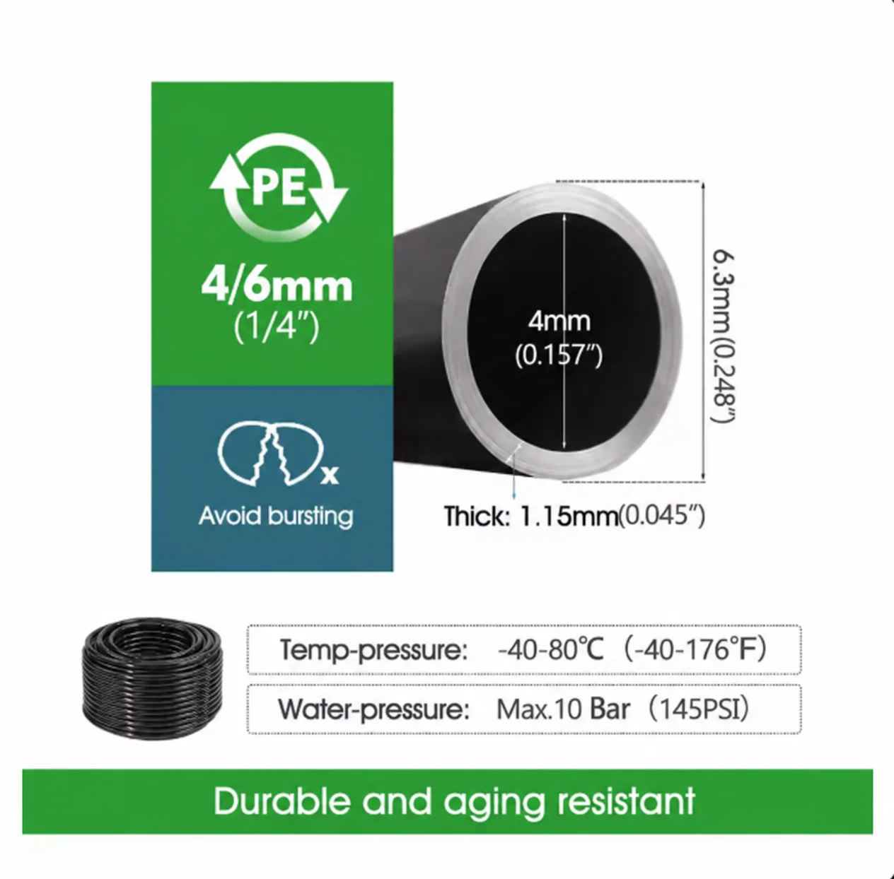 1/4 Inch 4/6mm PE Water Tubing - Farming Agriculture Project recension och pris