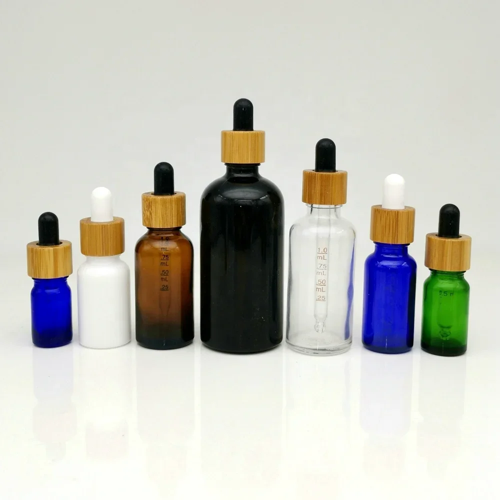 

Colors clear glass dropper bottle cosmetic skin care product bamboo cap wood grain cover essential oil essencepackagingcontainer