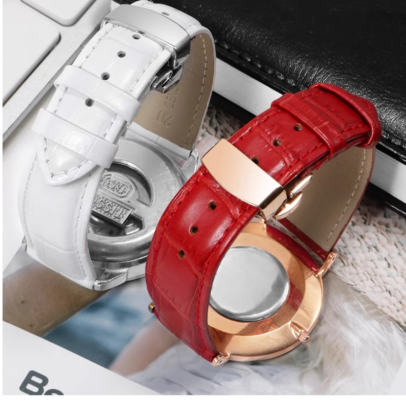 Bracelet de montre en cuir véritable Cirhide pour hommes et femmes, bracelet souple, vert, rose, rouge, bleu, accessoires de mode, 12mm, 14mm, 15mm, 16mm, 18mm, 20mm