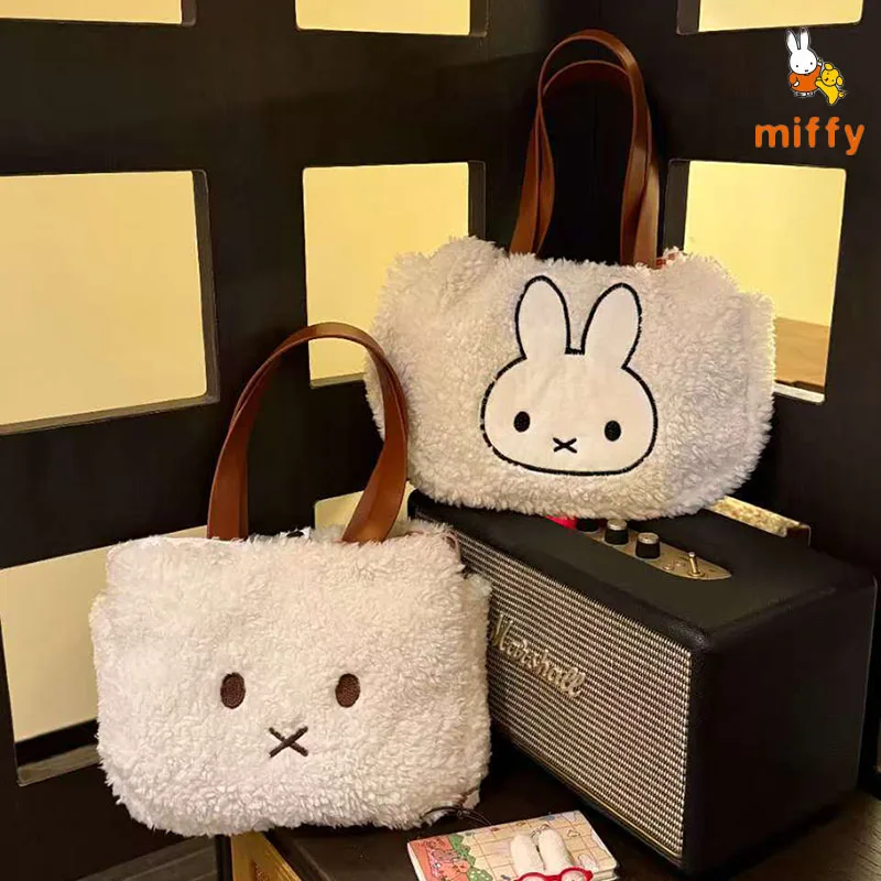 

Kawaii Miffy Shoulder Bag Creative Cartoon Embroidered Handbag Studen Commute Large Capacity Tote Anime Accessories Perfect Gift