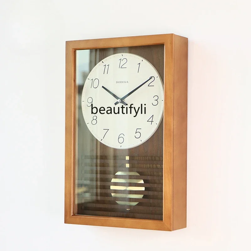 Multi-Japanese retro hanging living room clock, ancient square timekeeping swing, simple wooden seat decorative clock