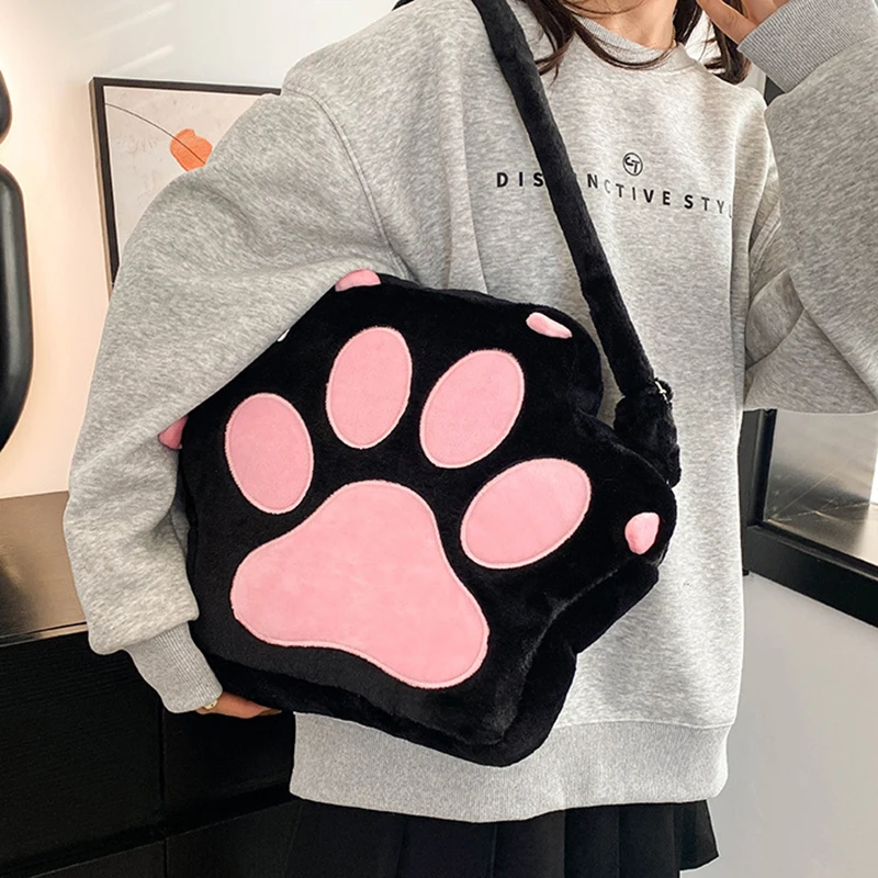 Kawaii Y2K Style Backpack Plush Large Capacity Back Bag Girl\'s School Bag Cartoon Cat\'s claw Bags Gifts For Girlfriend Children