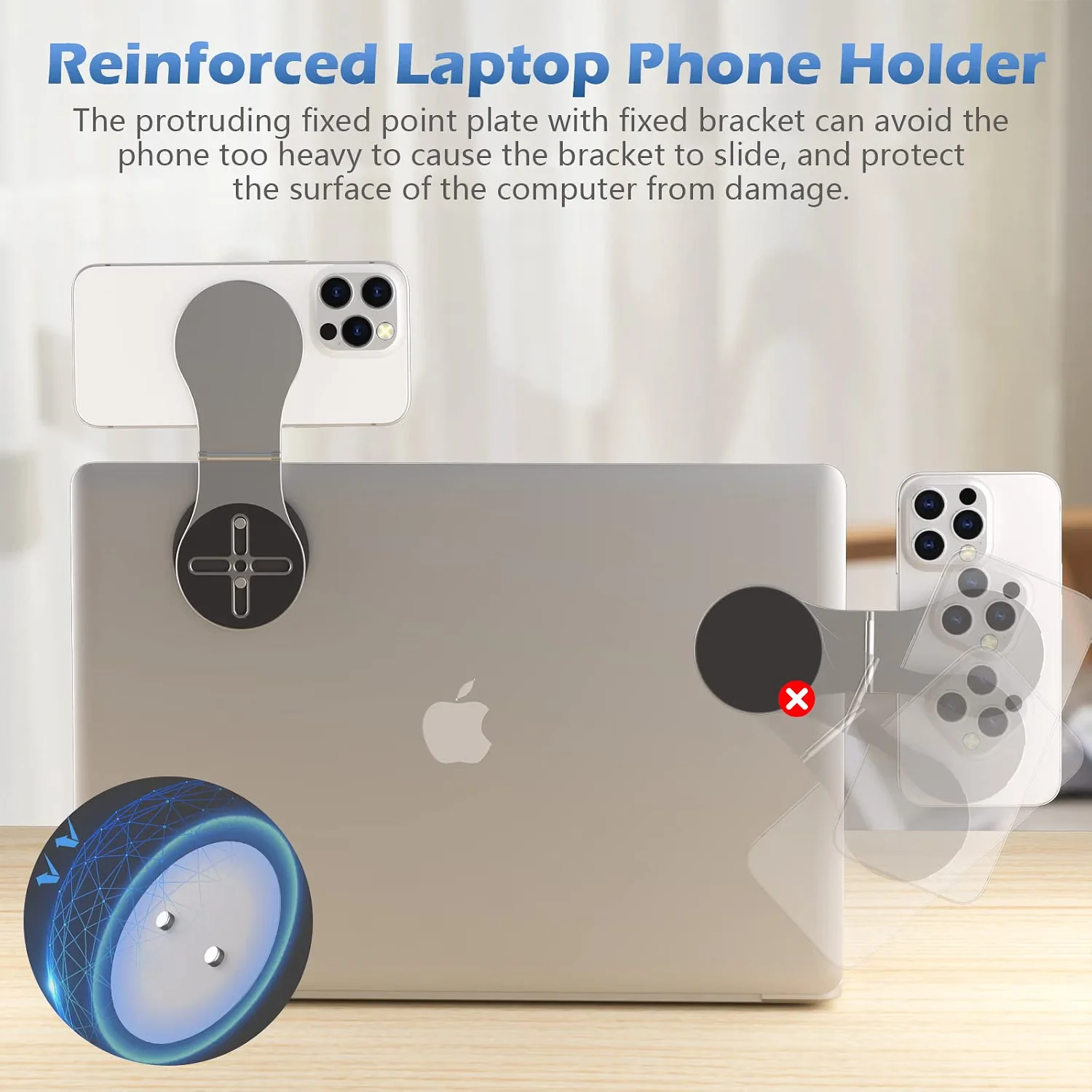 Magnetic Phone Holder for Laptop & Car, Foldable Desk Phone Stand Adjustable Magnetic Phone Tripod Mount Adapter