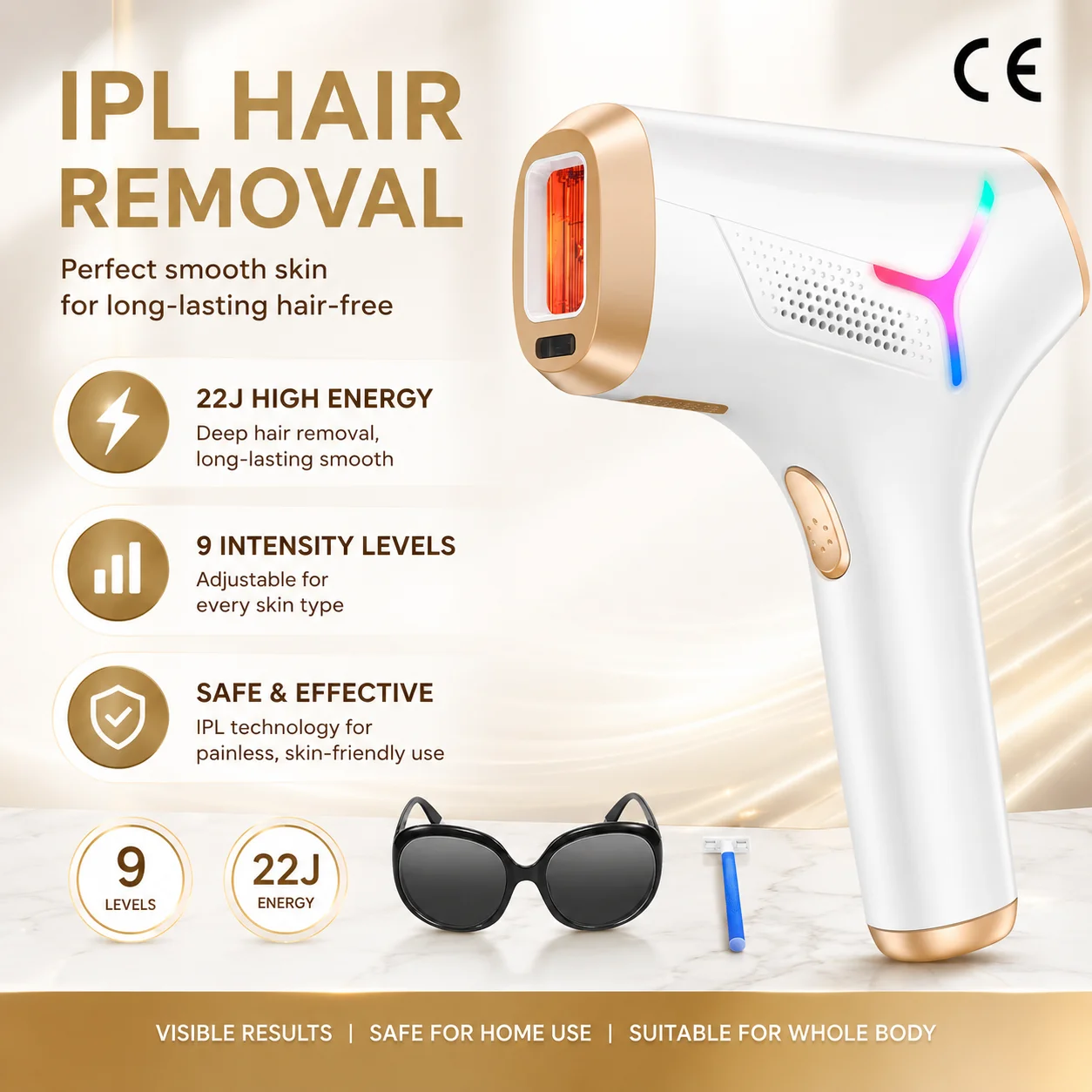 LYSMOSKI Épilation au laser pour femmes et hommes, appareil d'épilation IPL à domicile avec fenêtre de traitement de 5,2 cm², presque indolore, résultats visibles en 2 semaines, traitement du corps