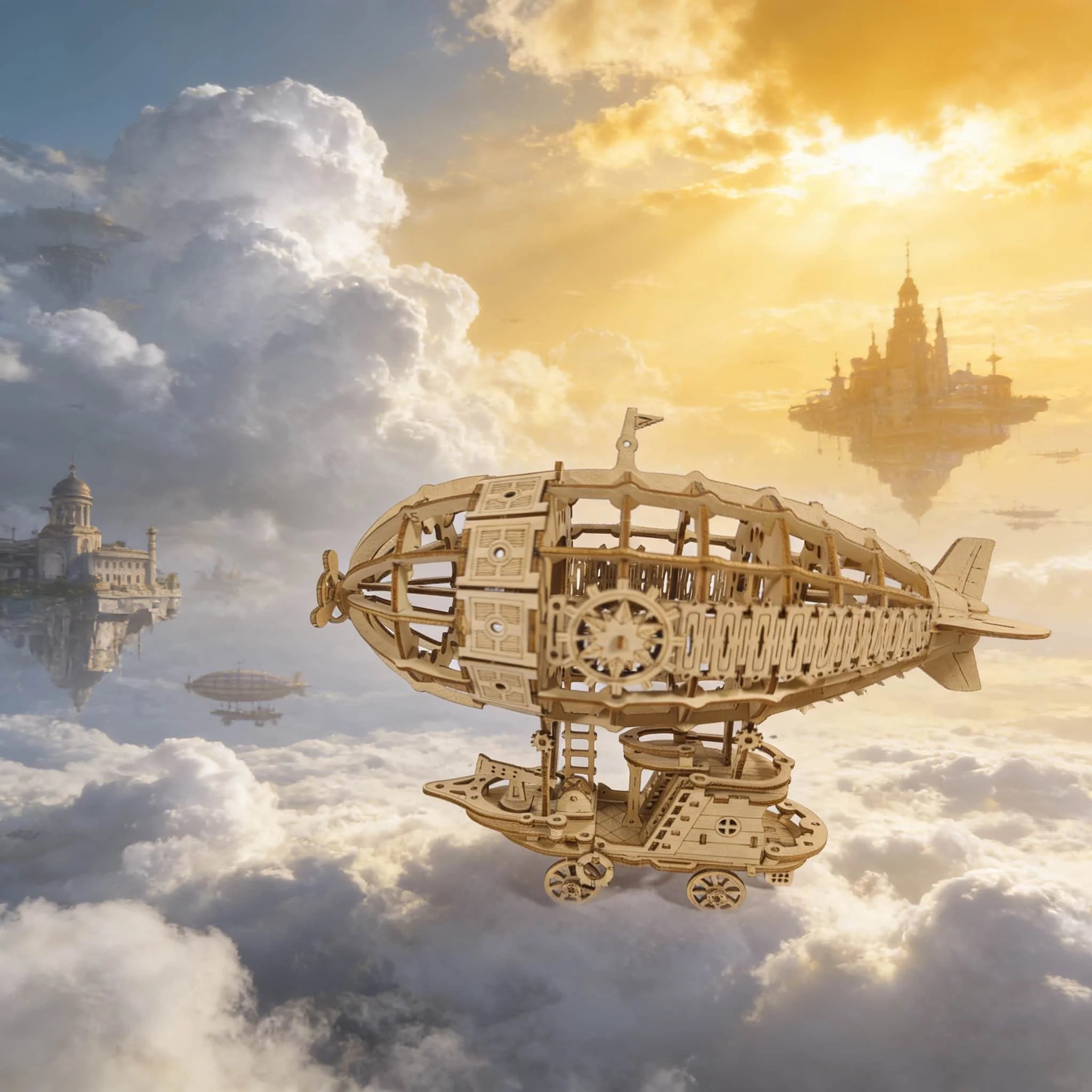 ชุดโมเดลปริศนา 3 มิติ ทำจากไม้ รูปเรือเหาะ - ของเล่นสร้างสรรค์สำหรับเป็นของขวัญวันหยุดและวันเกิด