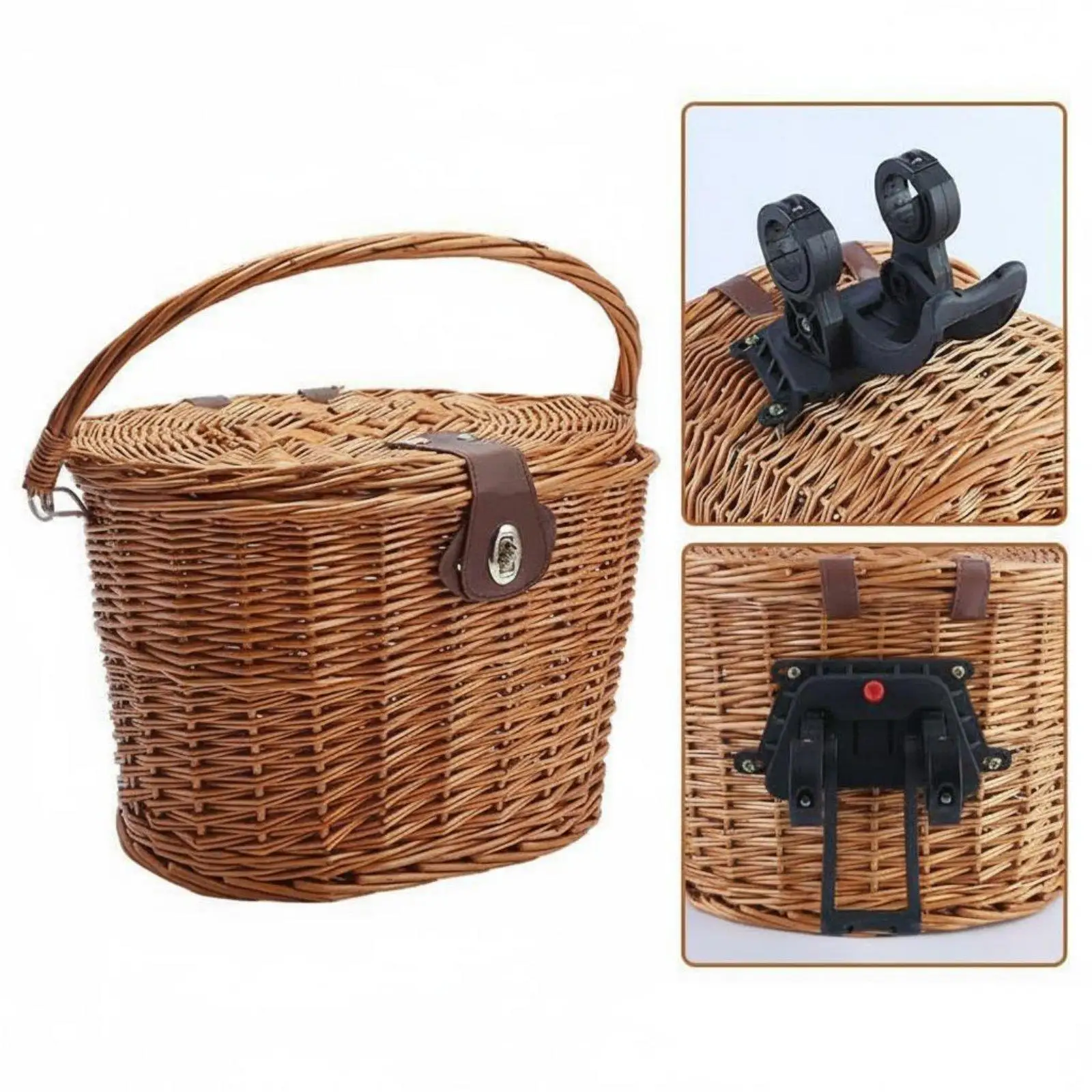Vintage Front Bike Basket Double-Purpose-Use Detachable Woven Basket Multipurpose for Women, Shopping, Leisure Biking, Beach