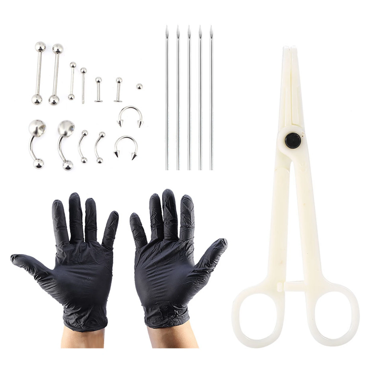 20 teile/satz Zunge Nase Bauchnabel Körper Schmuck Piercing Ringe Clamp Handschuhe Nadeln Tool Kit Körper Piercing Ring Kit – Detail 2