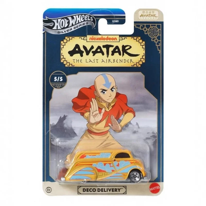 รถฮอตวีลส์ ซิลเวอร์ ลาเบลรถโลหะผสม 1:64 รถหล่อแบบสัดส่วน 《อวตาร: แอร์เบนเดอร์คนสุดท้าย》รถรุ่น Gdg83 ของเล่นสะสม