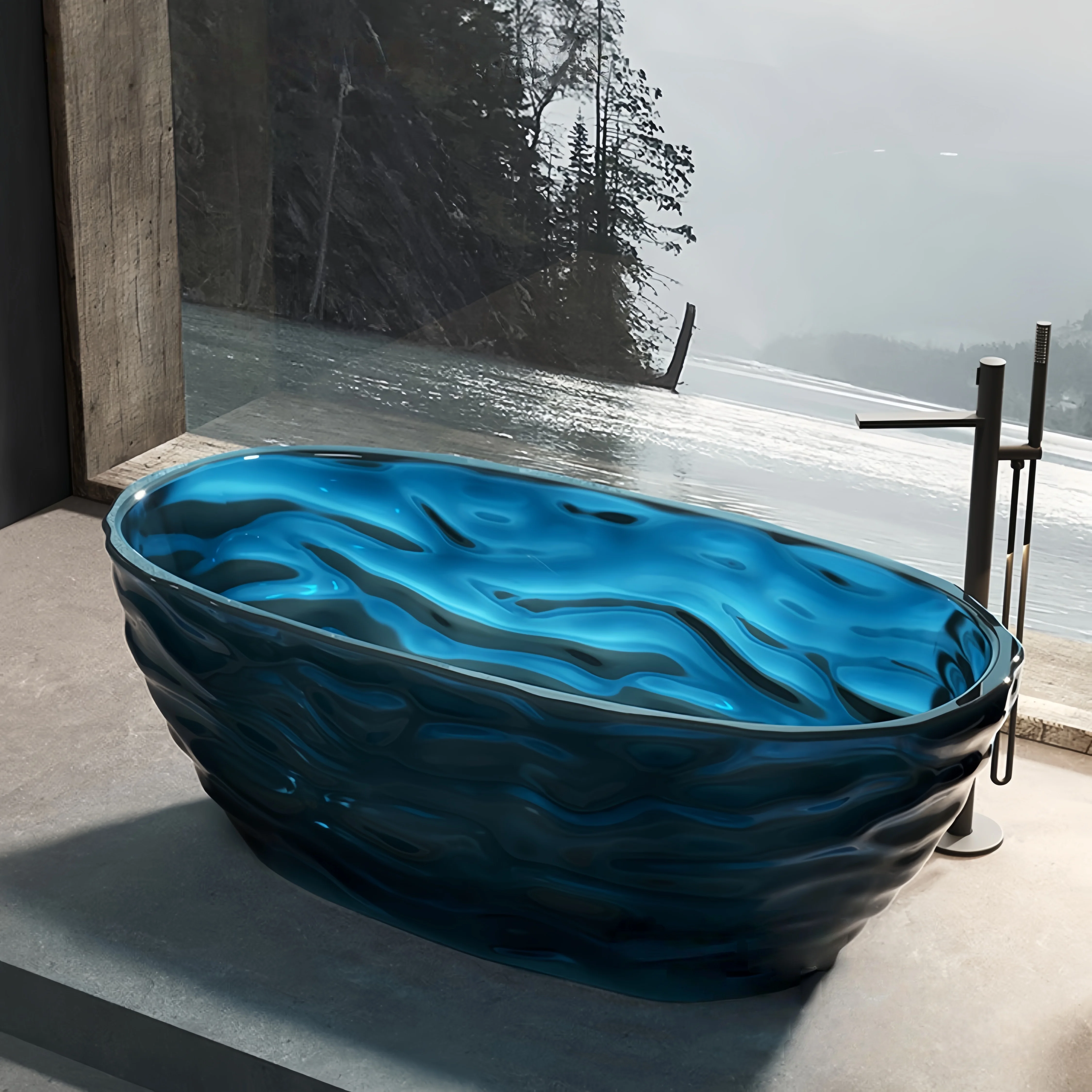 

%* Freestanding Resin Bathtub Wave Pattern Transparent Colored Crystal Indoor Modern Eco-Friendly Durable