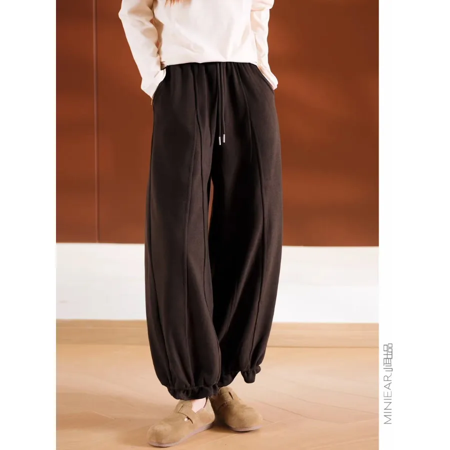 

Women's Fleece Lined Cashmere Bloom Pants Autumn Winter High Waist Slimming Loose Casual Wide Leg Nine Tenths Harlan Lantern ...
