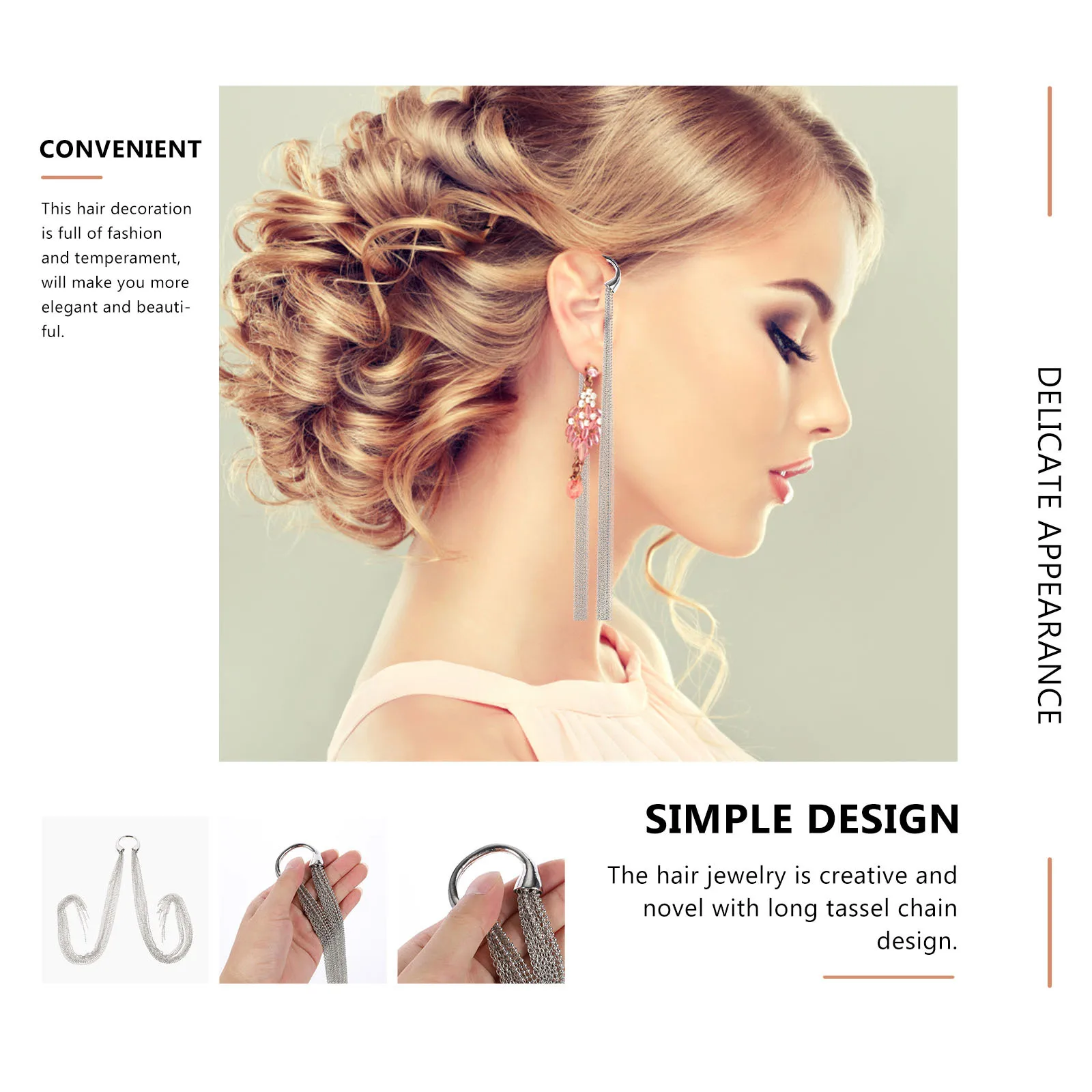 

Metal Tassel Hair Chain Jewelry For Long Short Thick Thin Hair Elegant Headpiece Lightweight Party Wedding Photography