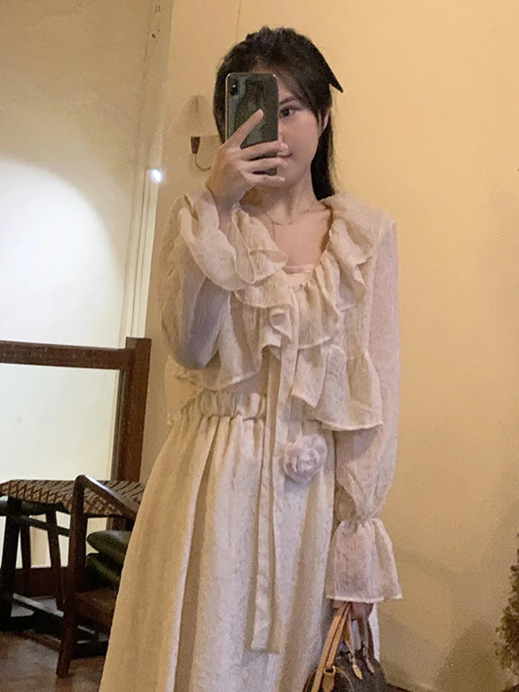 Csa de Protección Solar ra de Verano para Mujer, Manga Corta, Adorno de Encaje de Chifón, Prenda Exterior con Cuello e...