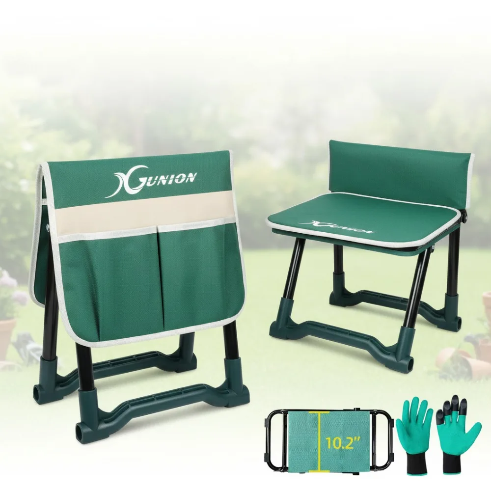 

Heavy Duty Garden Kneeler Seat Stool with Tool Pouch & Gloves - Foldable Gardening Bench for Seniors Women Men