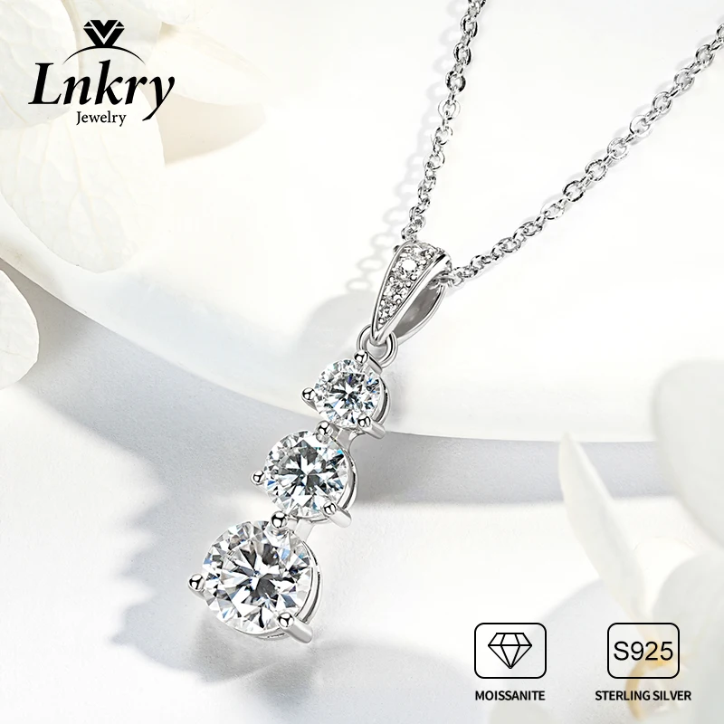 

Lnkry 6.5mm&5mm&4mm Three Stones Moissanite Necklaces For Women Collar Plata 925 Sterling Silver Pendant Necklace Wedding Jewel