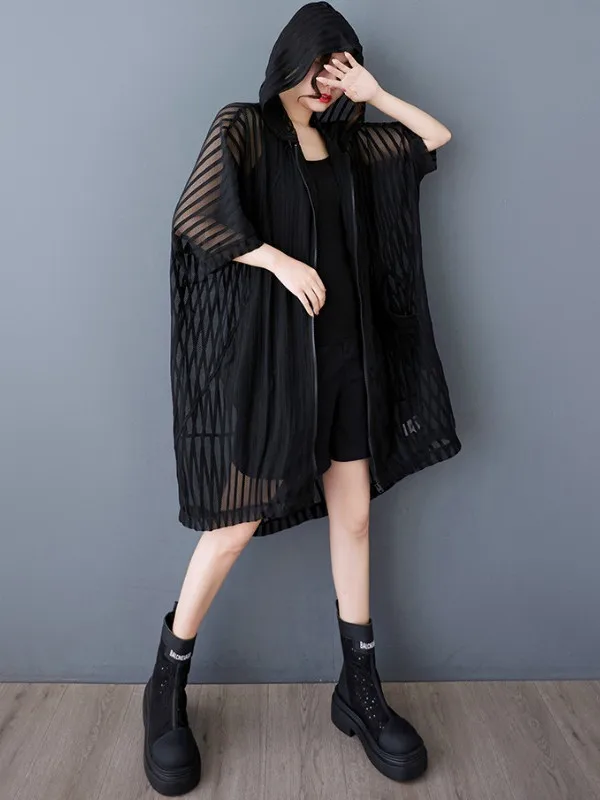 

Plus Size Spring Summer New Women's Long Hooded irt Thin Outerwear Faionable Slimming Sun Protection Top Outerwear Commute Sl...