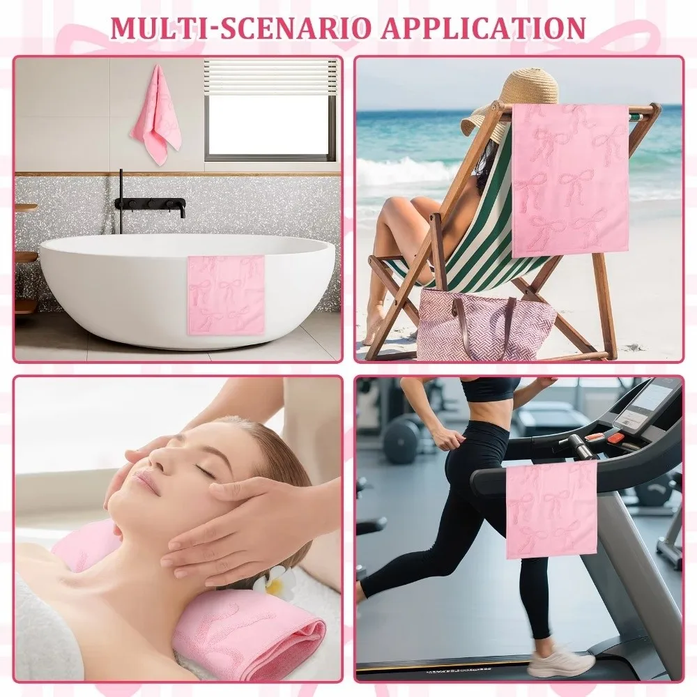 Pink Cotton Bath Towel 3D Bow Pattern Jacquard Face Towel Quick Dry Soft Hand Towel For Kitchen Bathroom