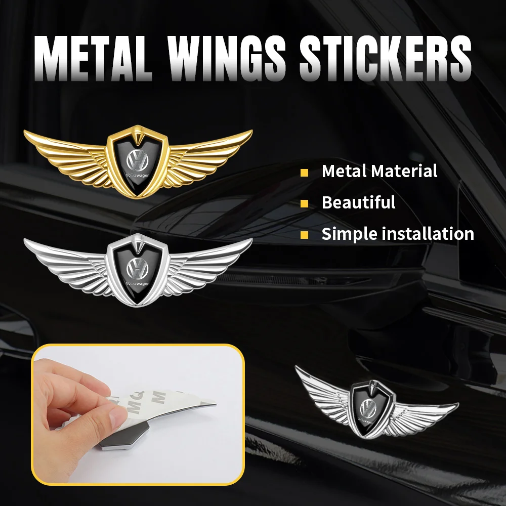 

Hub Caps Metal Wings Emblem Car Side Fender Window Trunk Sticker Decal For Volkswagen Polo Sharan Golf Scirocco Touran Tcross Ti