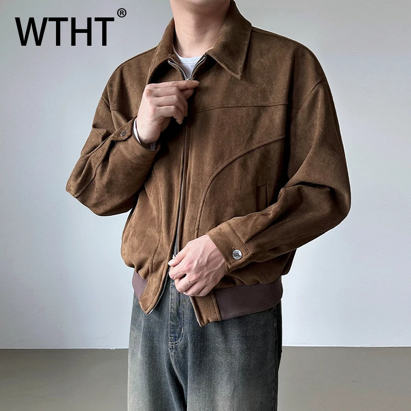 

WTHT Fashion Men's Solid Color Patchwork Loose Coats Trendy American Style Lapel Zipper Jackets Male 2025 Winter 2A2481