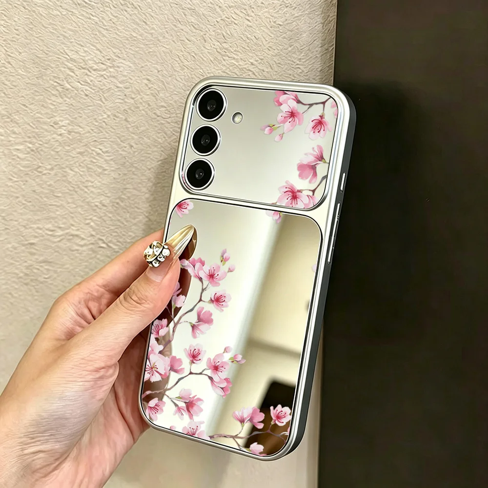 Pink Cherry Blossom Flowers Make up Mirror Phone Case For Samsung S26 Ultra S23 S24 S25 FE A57 A56 5G A55 A54 A37 A17 Case Cover - view 6