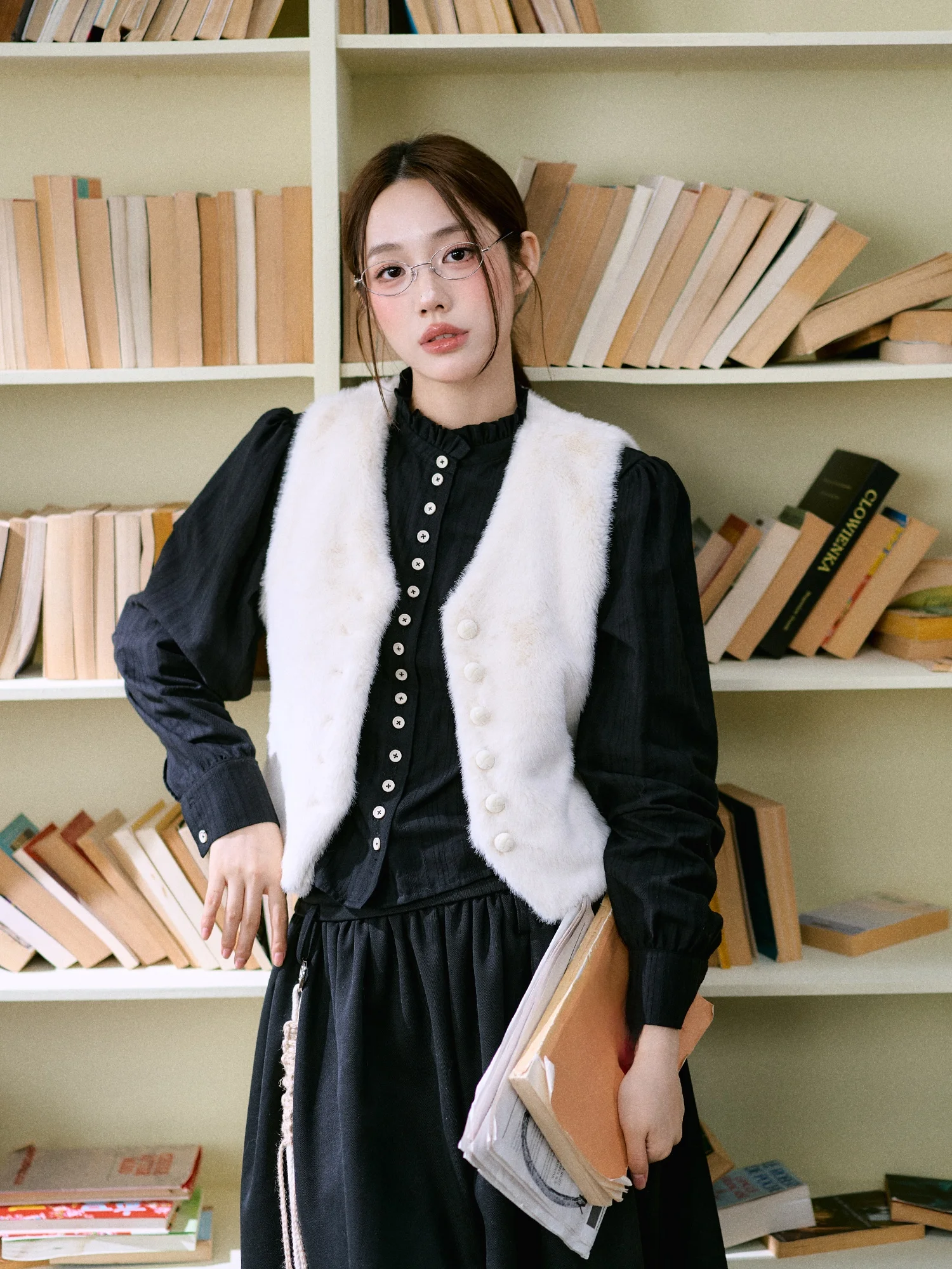 LaluneDuCiel Manteau ort vintage décontracté pour femme Jaet Gilet simile à la fourrure Vêtements d'extérieur pour l'hiver Polyvalent en fibre de polyester de qualité