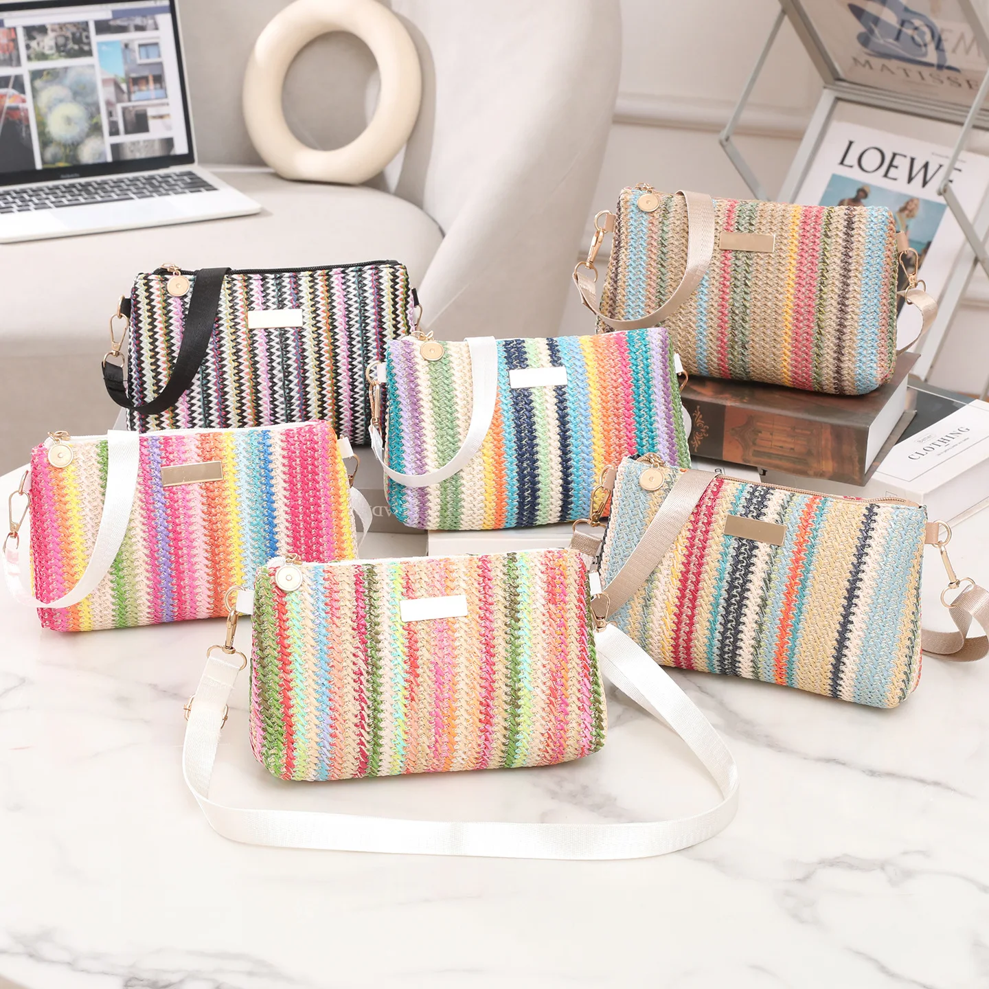 

Ladies' Shoulder Bag Ethnic Style Rainbow Color Cute Versatile New Straw Handbag High-quality Luxury Brand Tote Bag For Girl