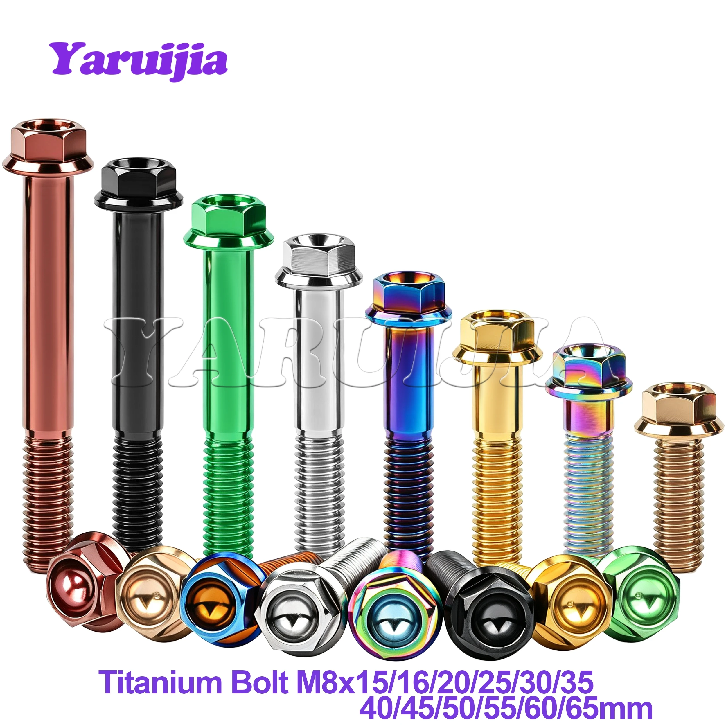Yaruijia Titanium Bolt M8x15/20/25/30/35/40/45/50/55/60/65mm Flange Hex Head Screws for Bicycle Motorcycle Car Modification