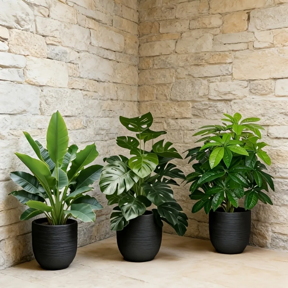 3PC Artificial Areca Palm Fake Banana Plants and Monstera Tree Sets Garden Decoration 36 Leaves Simulated Bonsai Potted Decor